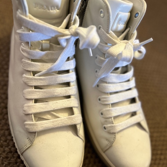 Prada white leather high top tennis shoes size 40.5 - Picture 3 of 15